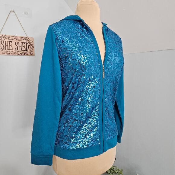 Quacker Factory Jacket Womens Beaded Sequin Hooded Pocket Full Zip Cotton XXS - Picture 2 of 16